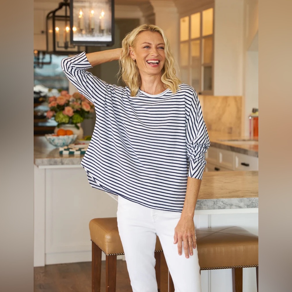 Frank & Eileen Anna Long Sleeve Long Sleeve Capelet Navy French Stripe Size L